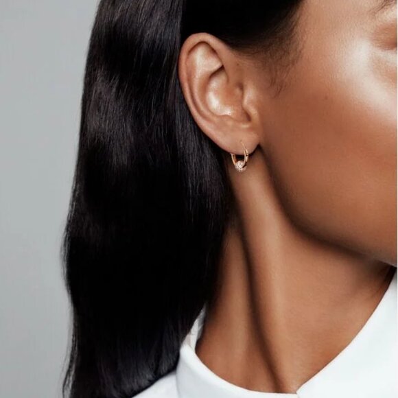 Pandora Rose Gold Plated Pave Beaded Hoop Earrings - Picture 4 of 4